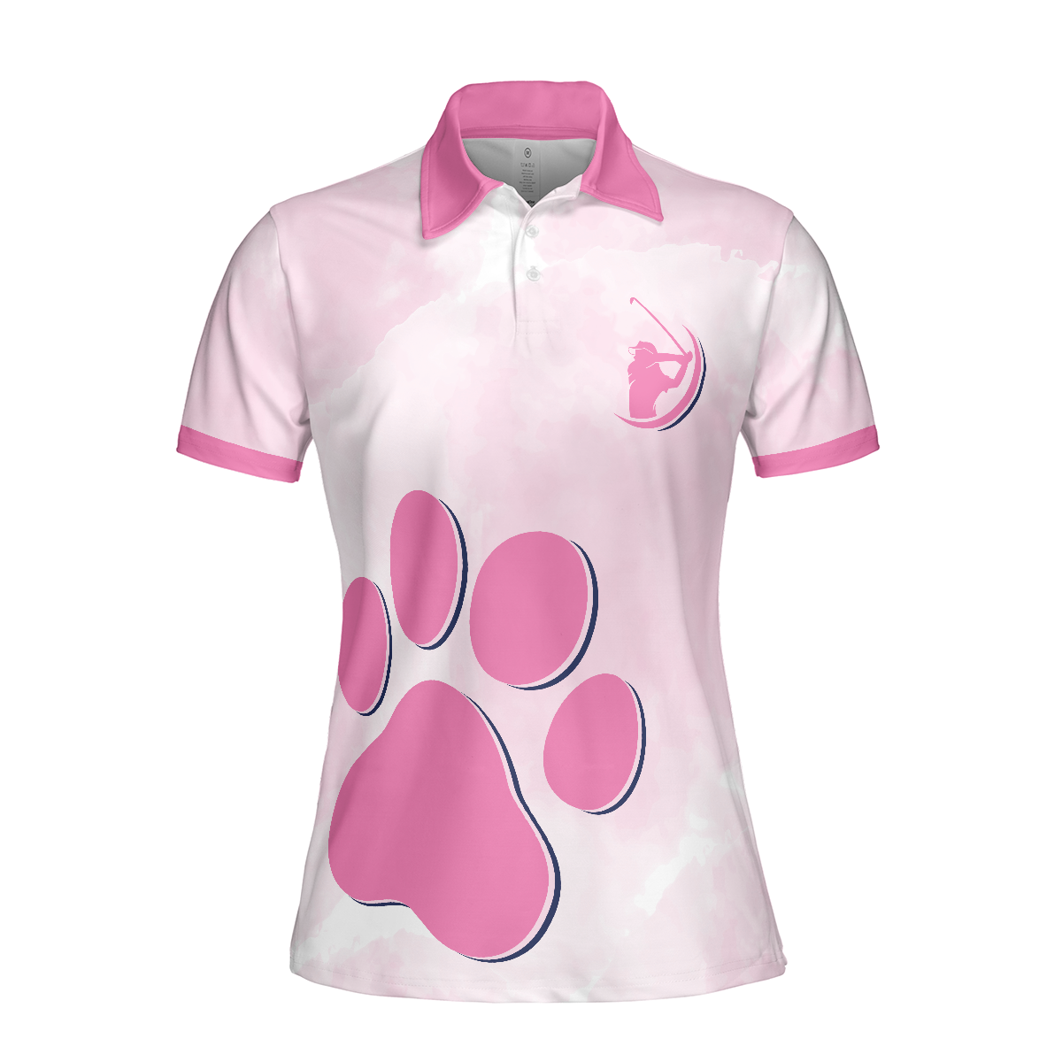 Never Underestimate A Cat Mom Golf Girl V2 Short Sleeve Women Polo Shirt, Pink Paw Pattern Golf Shirt, Golf Gift For Cat Lovers