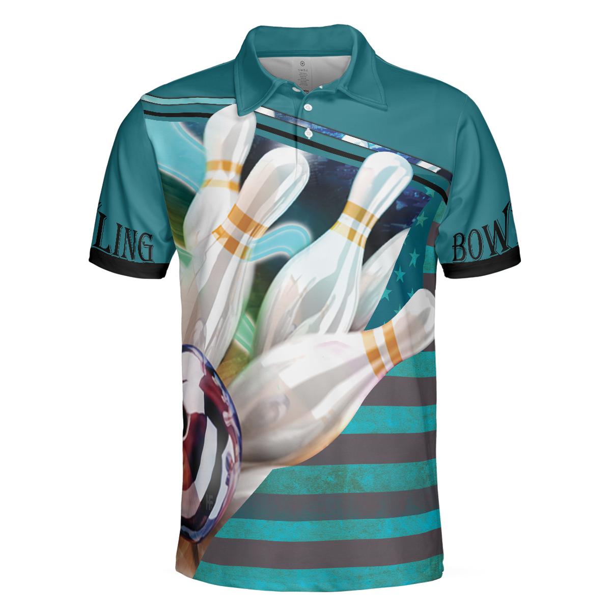Love Bowling Polo Shirt, Blue American Flag Bowling Shirt For Men
