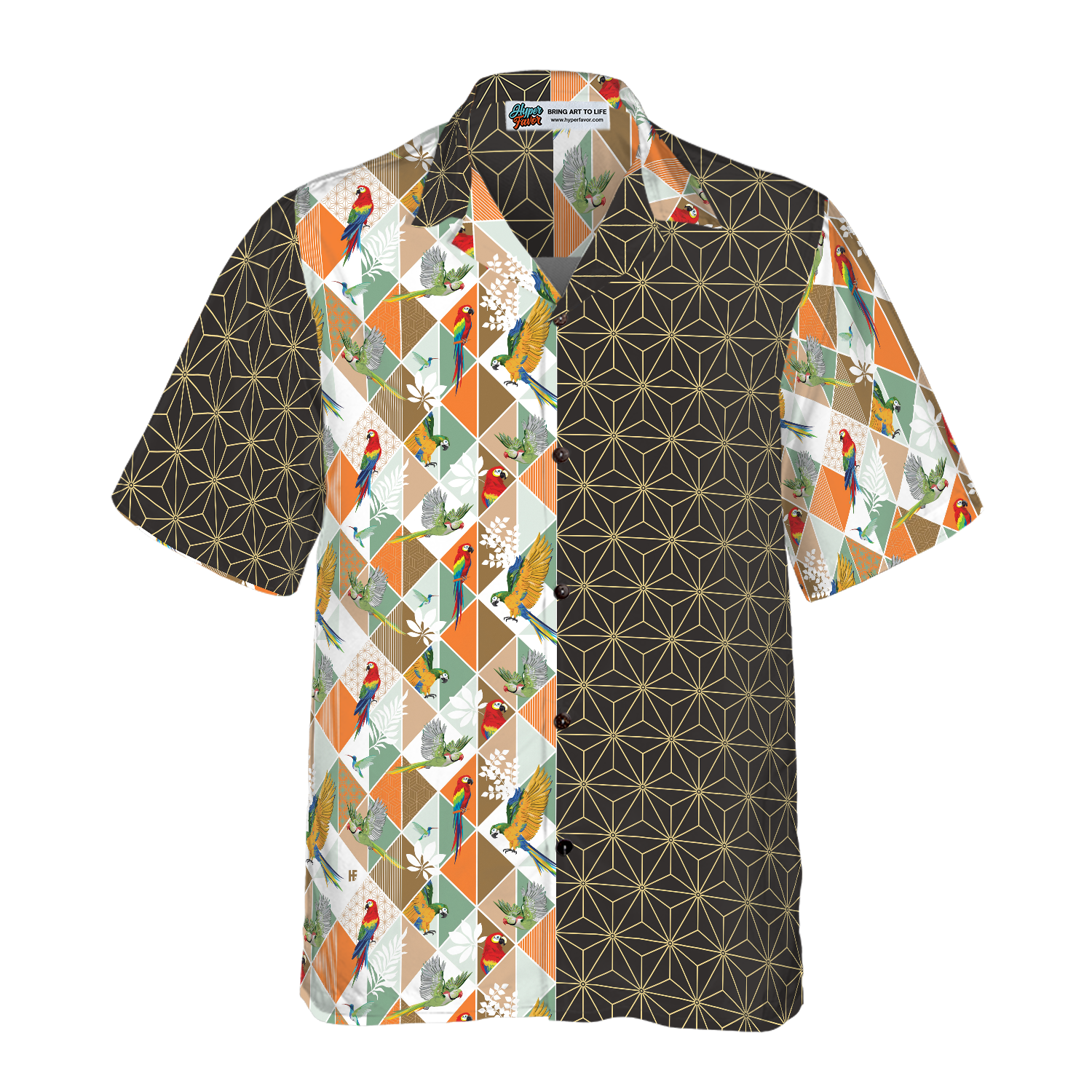 Bold Geometric Parrot Palm Hawaiian Shirt