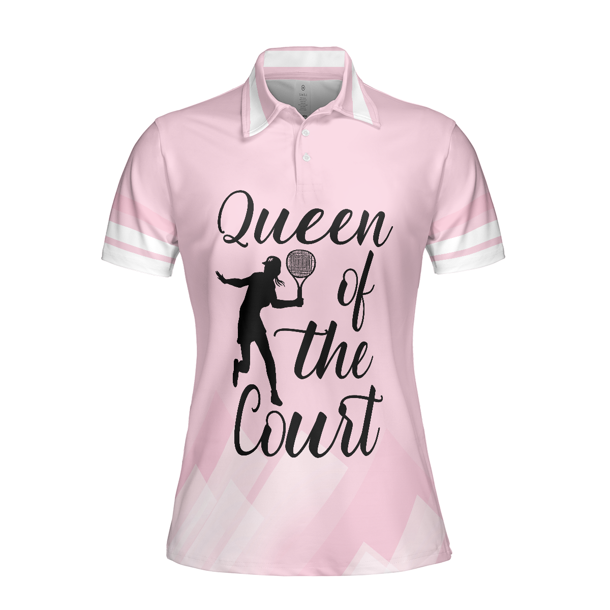 Queen Of The Court Pink Short Sleeve Women Polo Shirt, Cool Tennis Shirt For Ladies