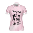 Queen Of The Court Pink Short Sleeve Women Polo Shirt, Cool Tennis Shirt For Ladies