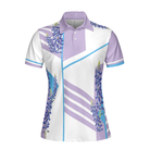 Bluebonnet With Purple Stripe Golf Short Sleeve Women Polo Shirt, White And Purple Texas Golf Shirt For Ladies