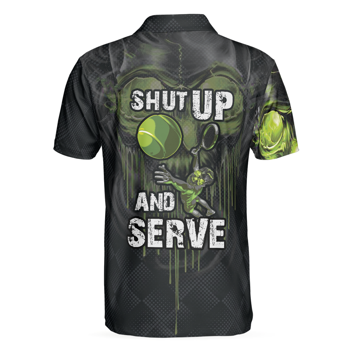 Skull Tennis Polo Shirt, Scary Skull Graphic Tennis Shirt For Tennis Lovers, Halloween Tennis Gift Idea