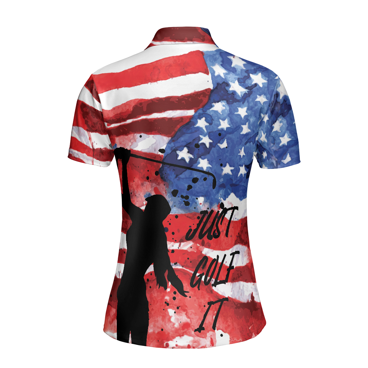 American Golfer Just Golf It V2 Short Sleeve Women Polo Shirt, American Flag Golf Shirt For Ladies