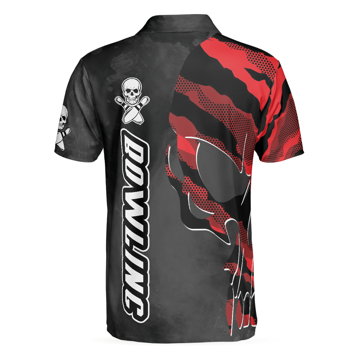 Coolest Skull Bowling With Camouflage Pattern Bowling Polo Shirt, Camo Bowling Shirt For Men
