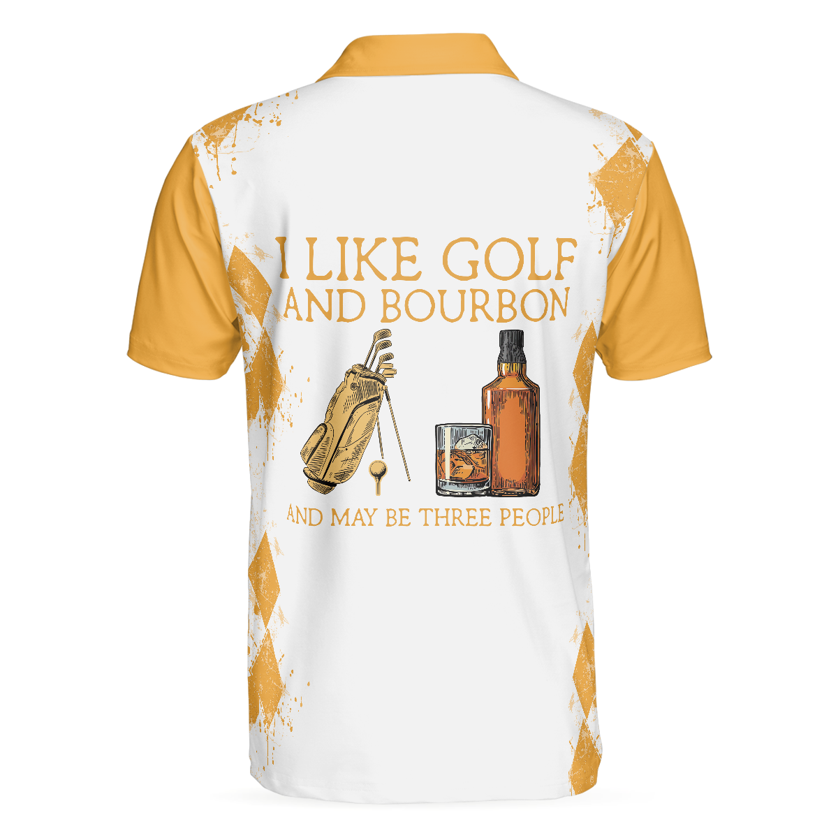 Golf And Wine Polo Shirt, Orange Argyle Pattern Golf Shirt For Male Players, Funny Golf Shirt With Sayings