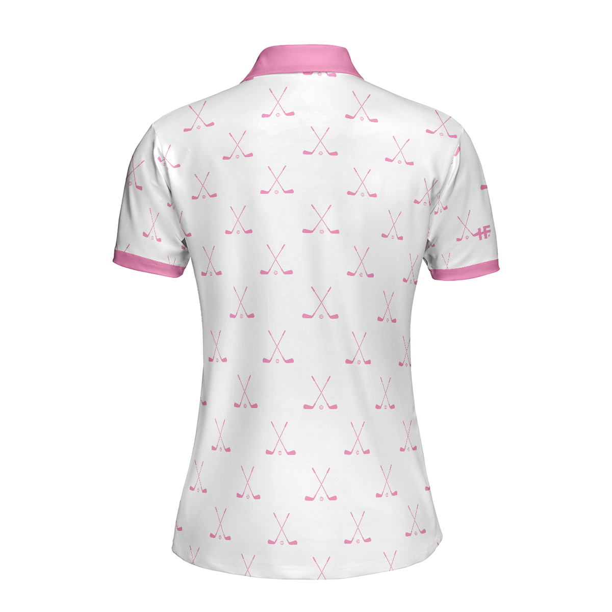 Crossed Golf Clubs Pink And White Golf Short Sleeve Women Polo Shirt, Simple Golf Shirt Design For Ladies
