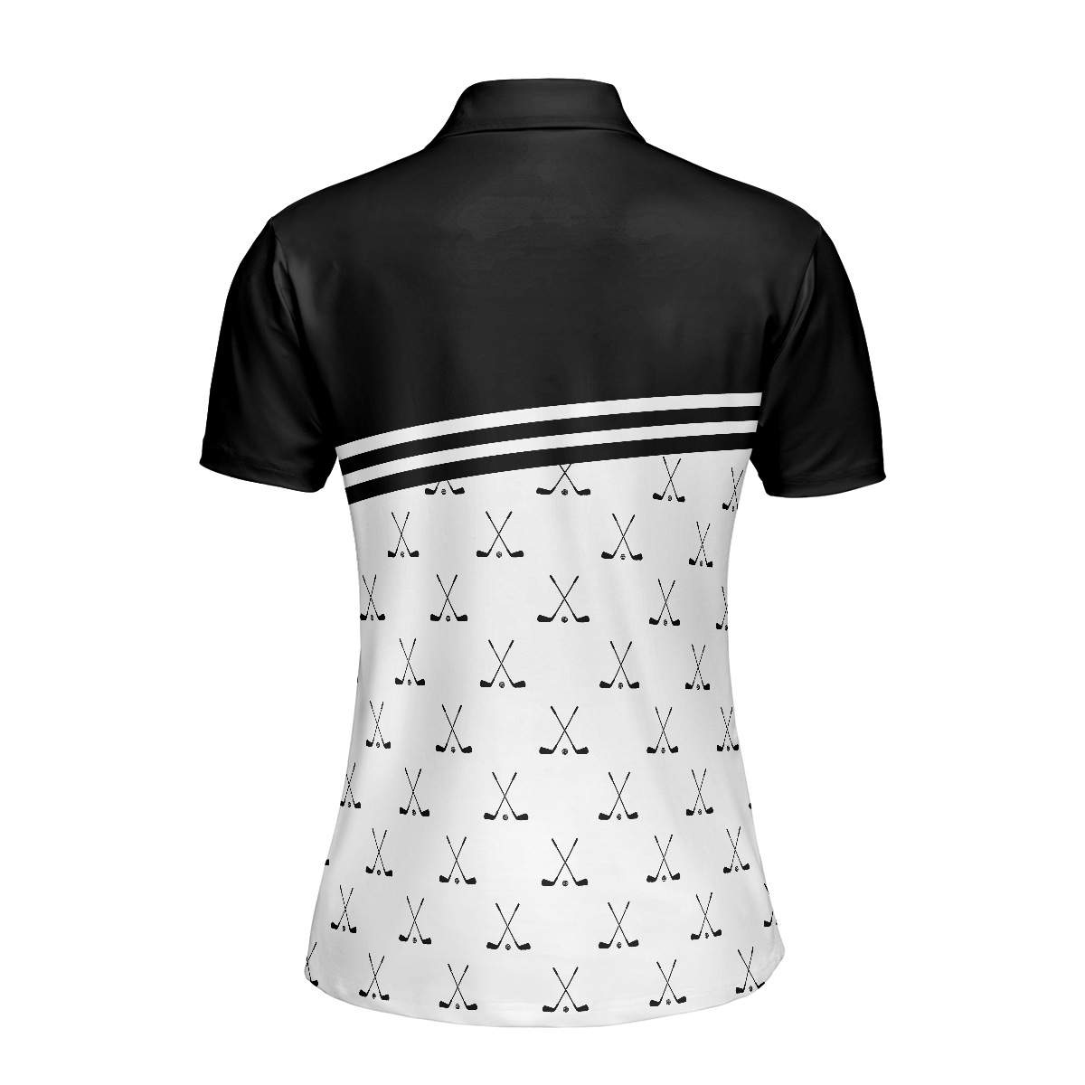 Crossed Black Golf Clubs Golf Short Sleeve Women Polo Shirt, Black And White Golf Shirt For Ladies