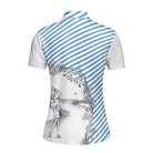 Blue Striped And Sketching Golf Girl Golf Short Sleeve Women Polo Shirt, Best Gift For Female Golfers