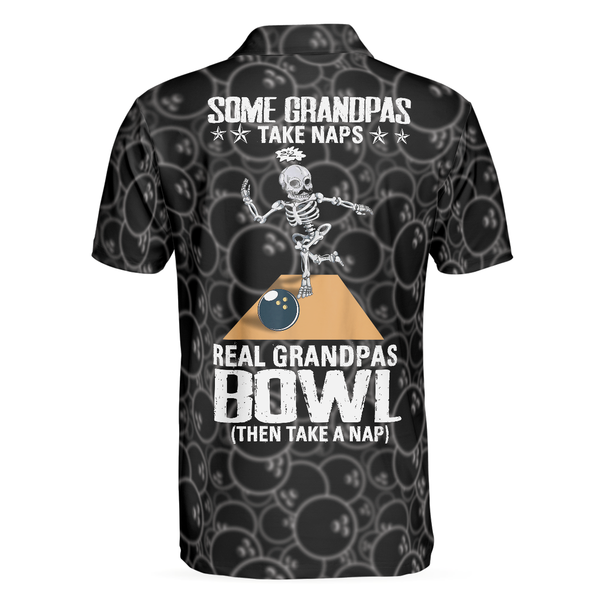 Real Grandpas Bowl Polo Shirt, Black Ball Pattern Bowling Polo Shirt, Funny Bowling Shirt With Sayings