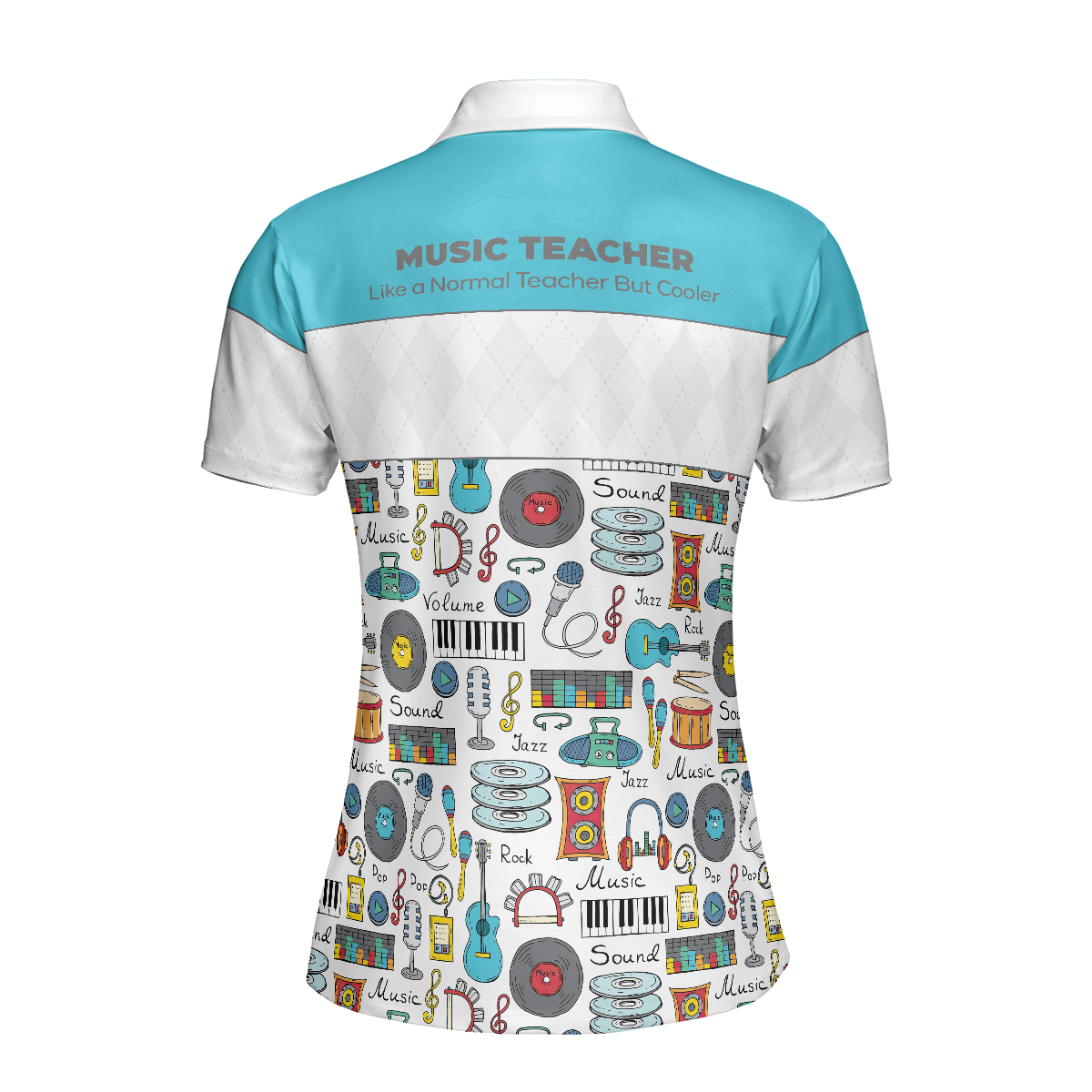 Music Teacher Short Sleeve Women Polo Shirt, White And Blue Music Pattern Shirt For Women, Gift For Music Teachers