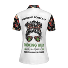 Weekend Forecast Smoking Weed Women Short Sleeve Polo Shirt, Floral And Weed Leaf Graphics Polo Shirt