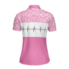 Pink Golfbeat Leopard Golf Short Sleeve Women Polo Shirt, Heartbeat Golfing Polo Shirt For Ladies
