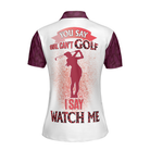 You Say Girl Can't Golf So Watch Me Leopard Golf Short Sleeve Women Polo Shirt, Plum Purple Wine Drinking Golf Shirt For Ladies