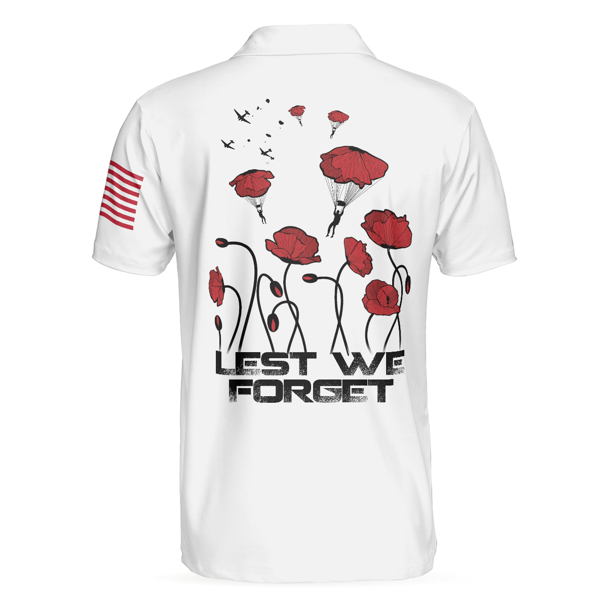 US Veteran Lest We Forget Polo Shirt, Military American Flag Golf Shirt For Men