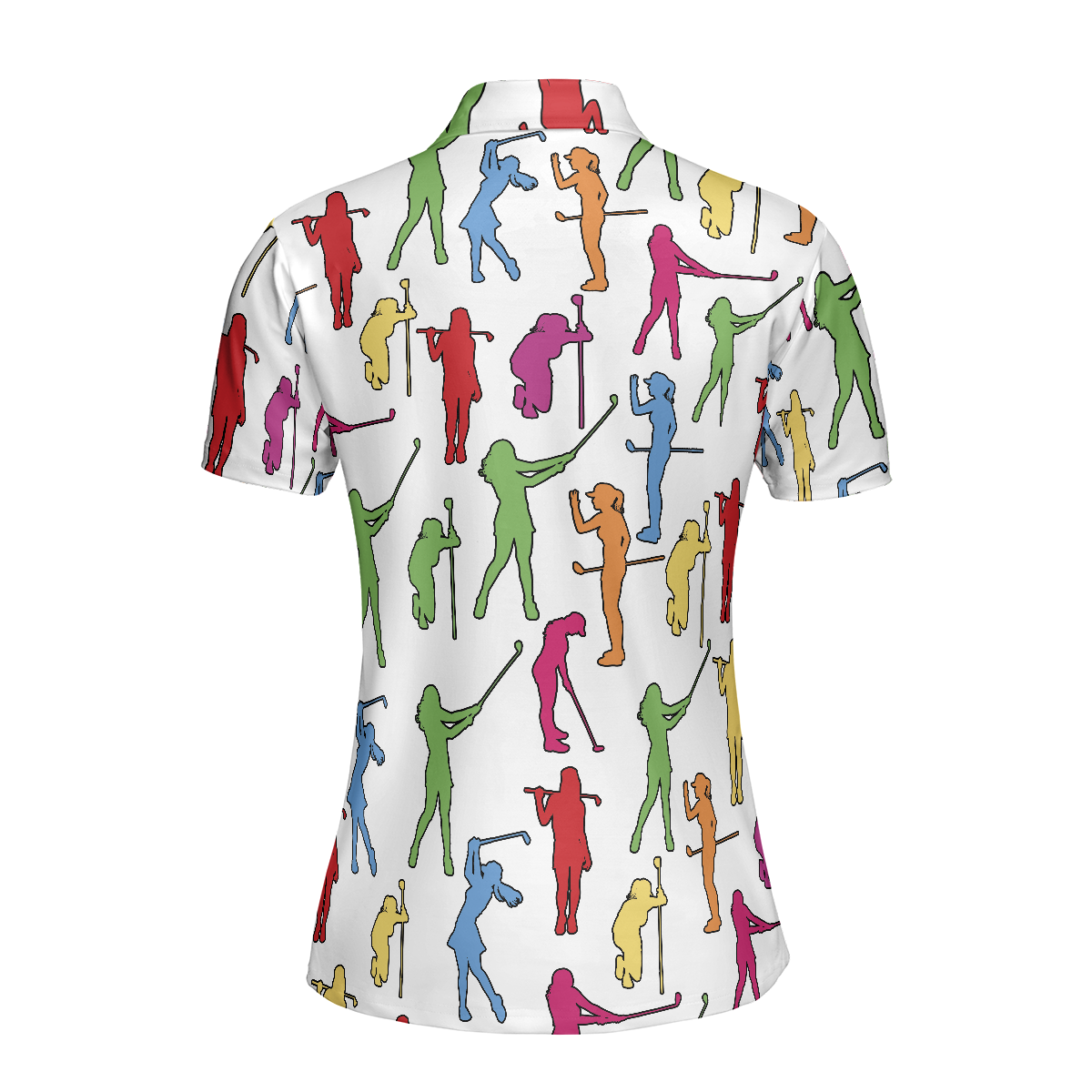 Colorful Female Golfer Short Sleeve Women Polo Shirt, White Golf Shirt For Ladies, Unique Female Golf Gift
