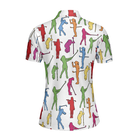 Colorful Female Golfer Short Sleeve Women Polo Shirt, White Golf Shirt For Ladies, Unique Female Golf Gift