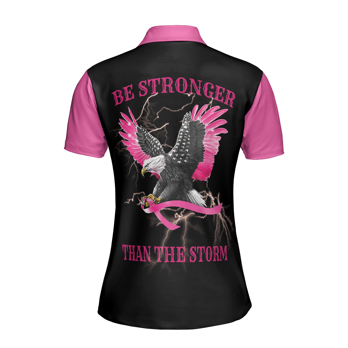 Be Stronger Than The Storm Breast Cancer Awareness Short Sleeve Women Polo Shirt, Eagle Awareness Ribbon Polo Shirt For Ladies