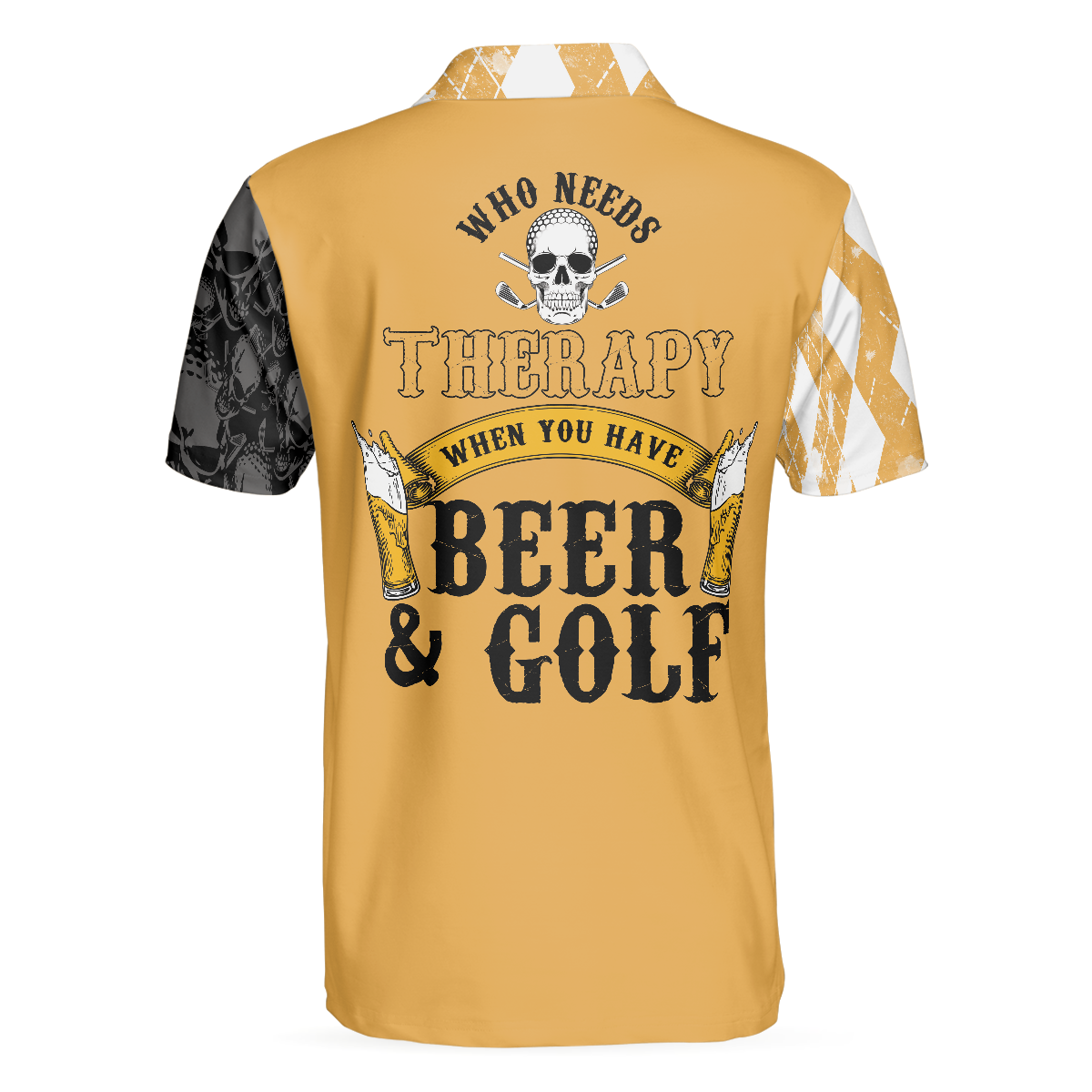 Who Needs Therapy When You Have Beer & Golf Polo Shirt, Argyle Pattern Golfing Shirt Design For Drinking Golfers