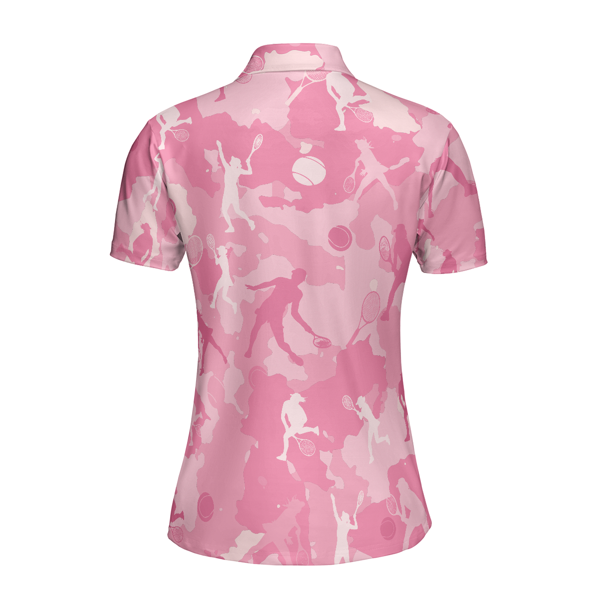 Pink Camouflage Tennis Girl Short Sleeve Women Polo Shirt, Camo Tennis Shirt For Ladies