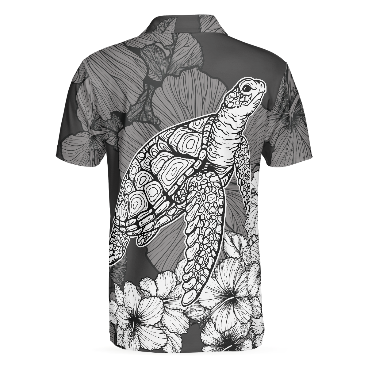 Hibiscus Turtle Shirt For Men Polo Shirt, Sea Turtle Polo Shirt For Men, Hibiscus Floral Shirt Design