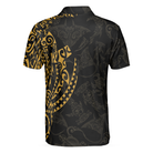 Strong And Cool Polynesian Pattern Polo Shirt, Luxury Black And Gold Shirt For Men