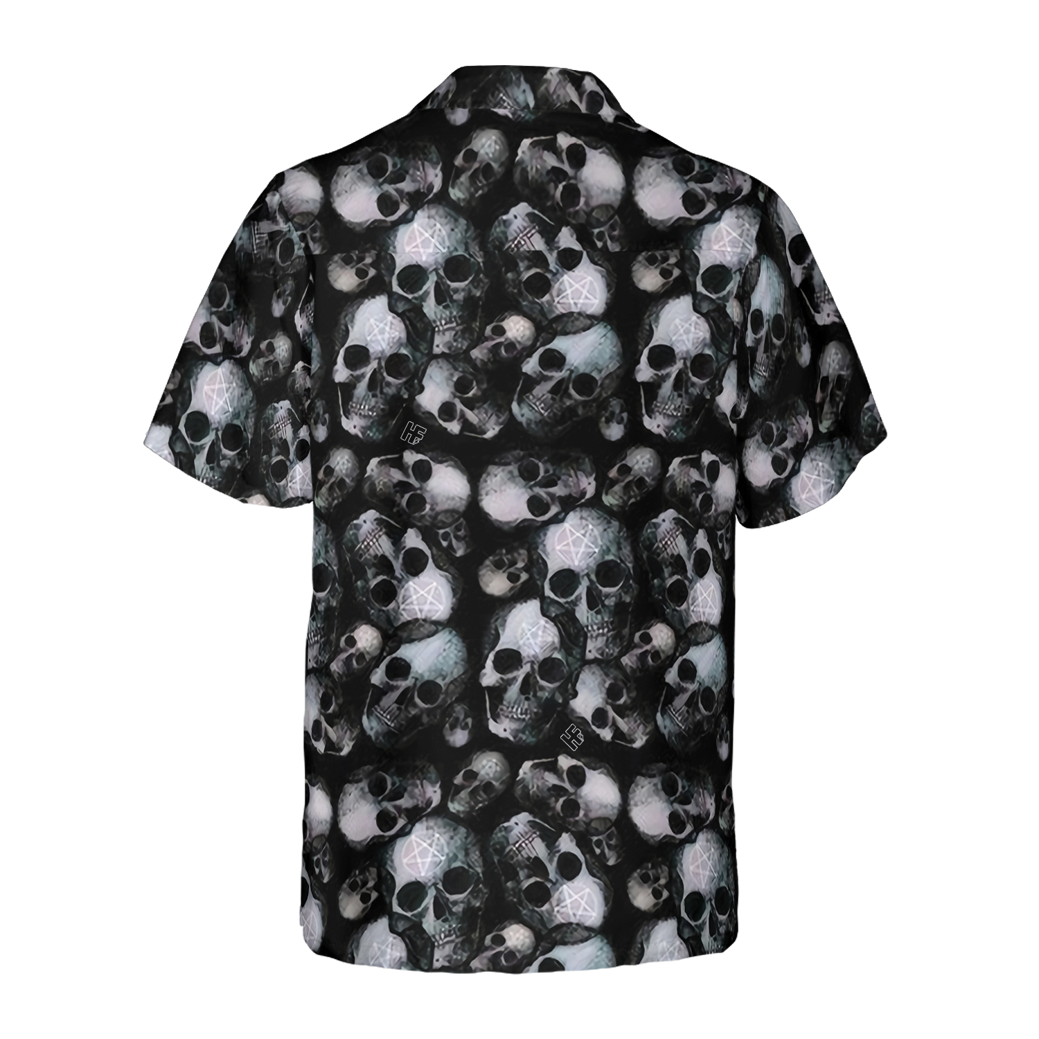 Pentagram Gothic Skull Hawaiian Shirt For Men, Black Skull Pattern All Over Print Hawaiian Shirt