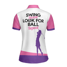 Swing Swear Look For Ball Repeat Golf Short Sleeve Women Polo Shirt, White And Pink Golf Shirt For Ladies, Unique Female Golf Gift