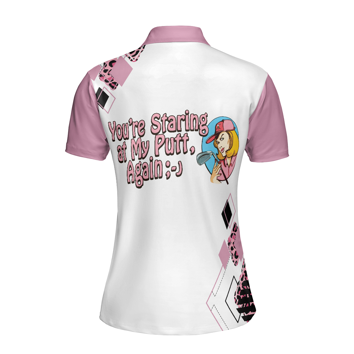 You're Staring At My Putt Again Argyle Pattern Golf Short Sleeve Women Polo Shirt, Best Golf Shirt For Ladies