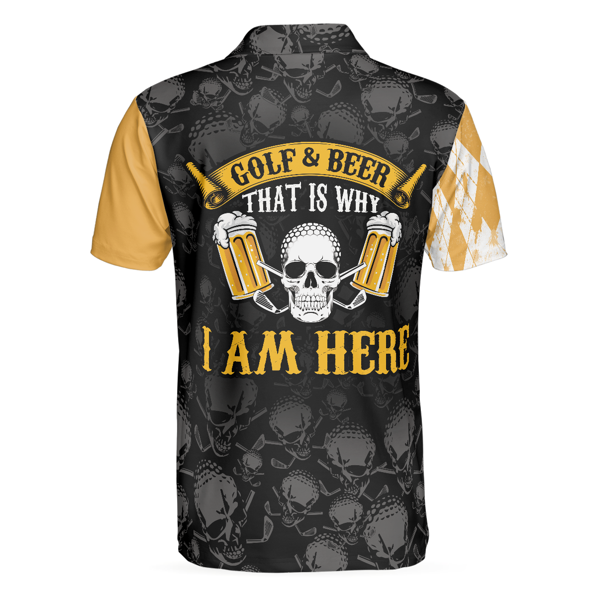 Golf & Beer That Is Why I Am Here Skull Polo Shirt, Short Sleeve Skull Golfing Shirt Best Golf Gift