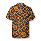 Grinning Black Cats Halloween Hawaiian Shirt For Men, Black And Pumpkin Orange Harlequin Pattern Hawaiian Shirt