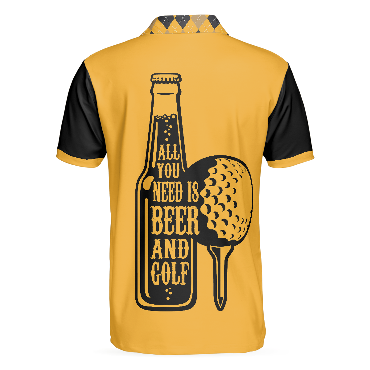 All You Need Is Beer & Golf Polo Shirt, Black And Yellow Argyle Pattern Golf Shirt For Men, Skull Golf Shirt
