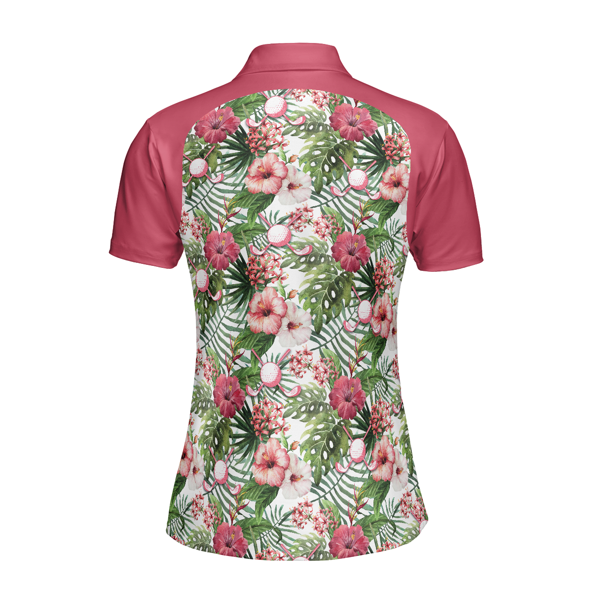 Golf Ball On Tropical Flowers Background Short Sleeve Women Polo Shirt