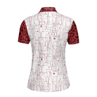 Red Wine And Leopard Pattern Drink Short Sleeve Women Polo Shirt, Wine Drinking Icon Polo Shirt For Ladies