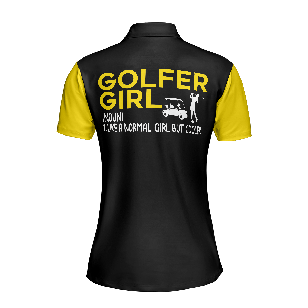 Definition Of Golf Girl Golf Short Sleeve Women Polo Shirt, Black And Yellow Golf Shirt For Ladies