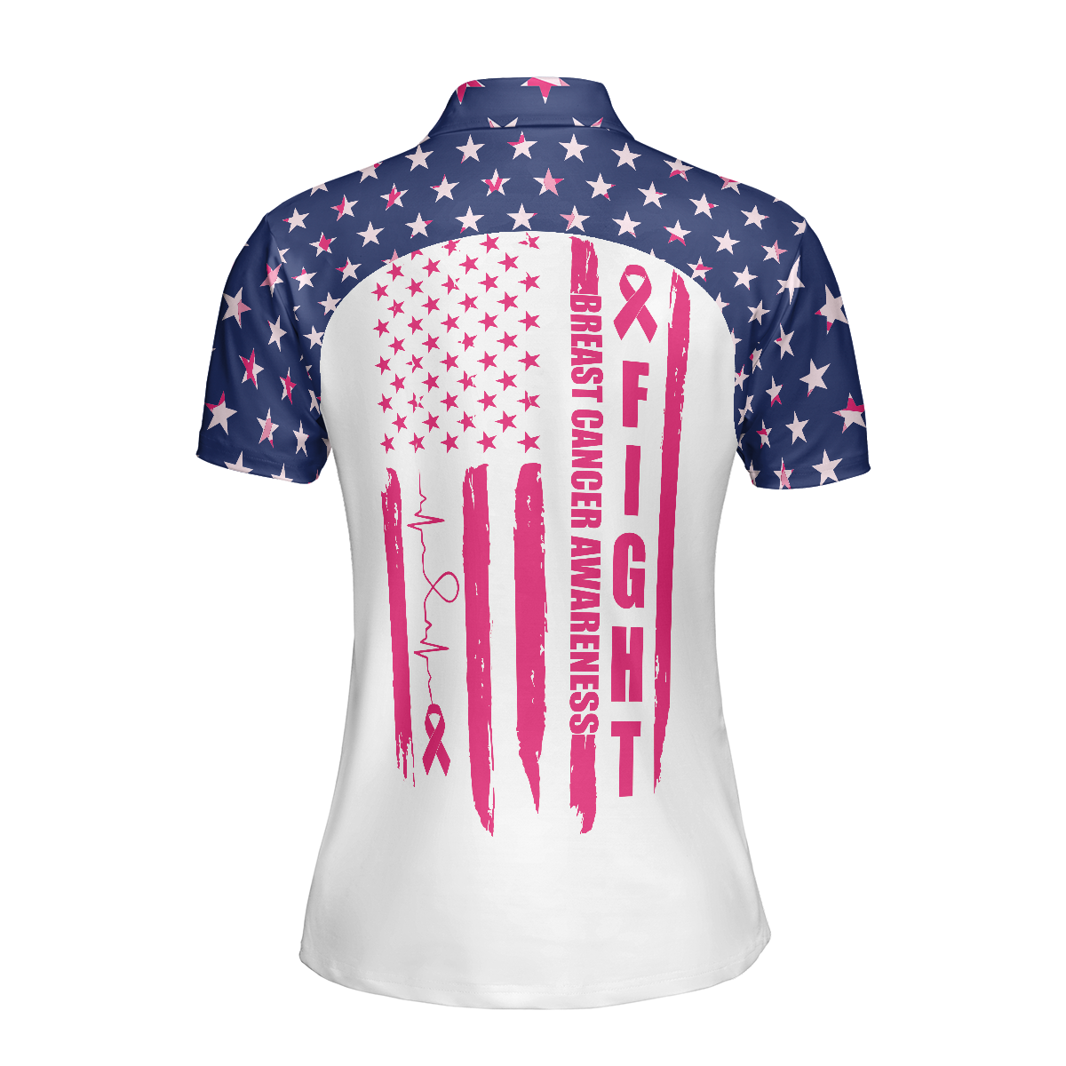 Fight American Breast Cancer Flag Short Sleeve Women Polo Shirt, Colorful Breast Cancer Awareness Month Shirt