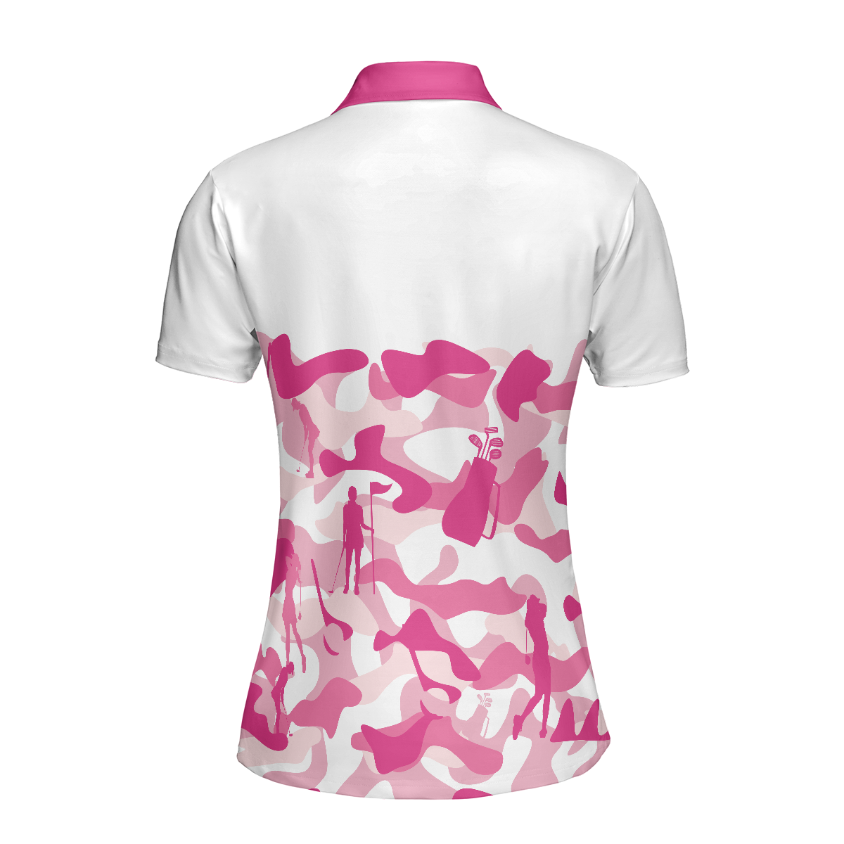 Pink Camouflage Pattern With Women Golfer Short Sleeve Women Polo Shirt, White And Pink Camo Golf Shirt For Ladies