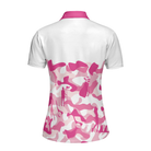 Pink Camouflage Pattern With Women Golfer Short Sleeve Women Polo Shirt, White And Pink Camo Golf Shirt For Ladies