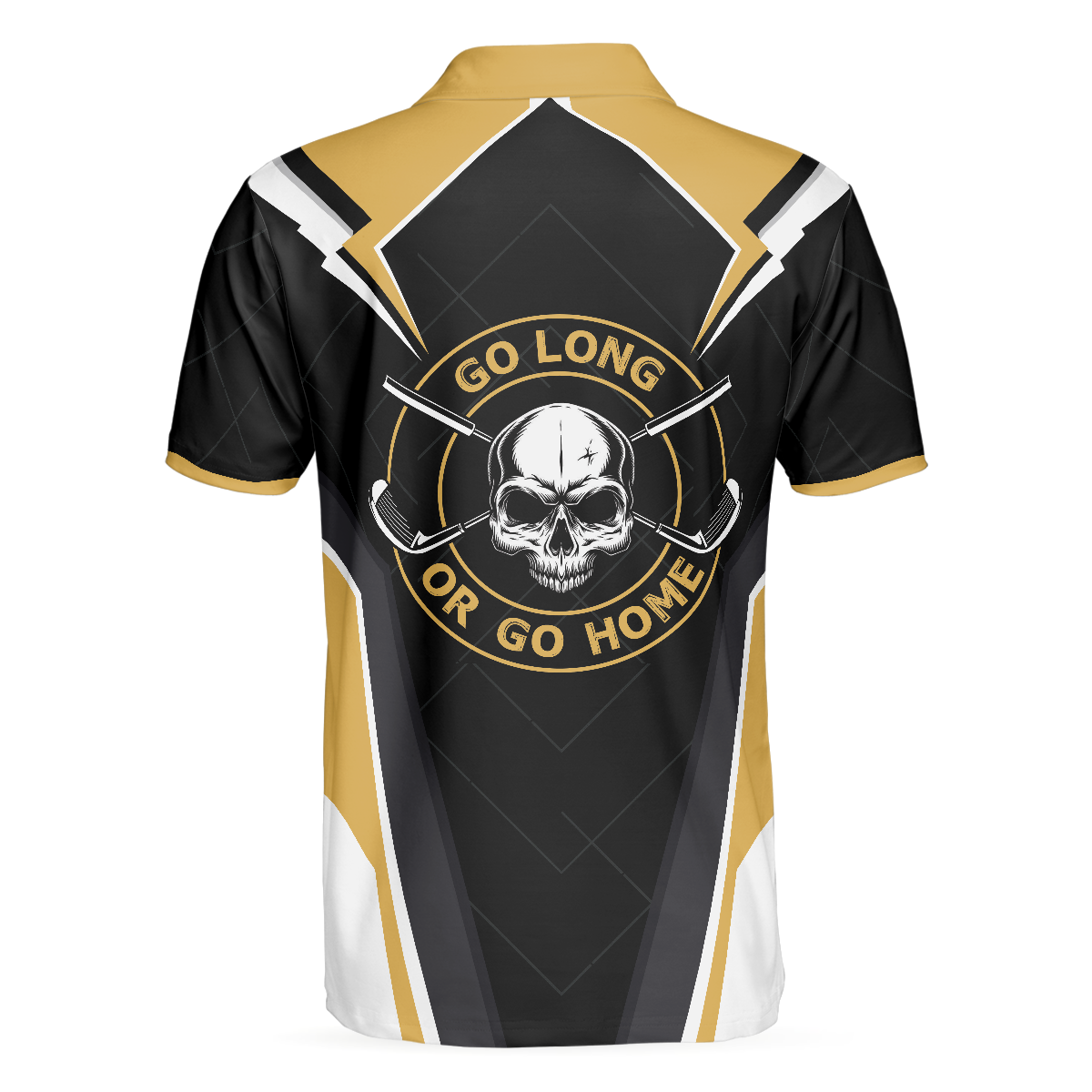 Go Long Or Go Home Golf Polo Shirt, Black Skull Golf Shirt For Men, Cool Golfing Shirt With Sayings