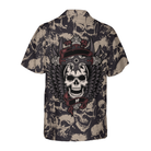 Gothic Winged Skull Hawaiian Shirt, Black And White Skull Pattern Hawaiian Shirt