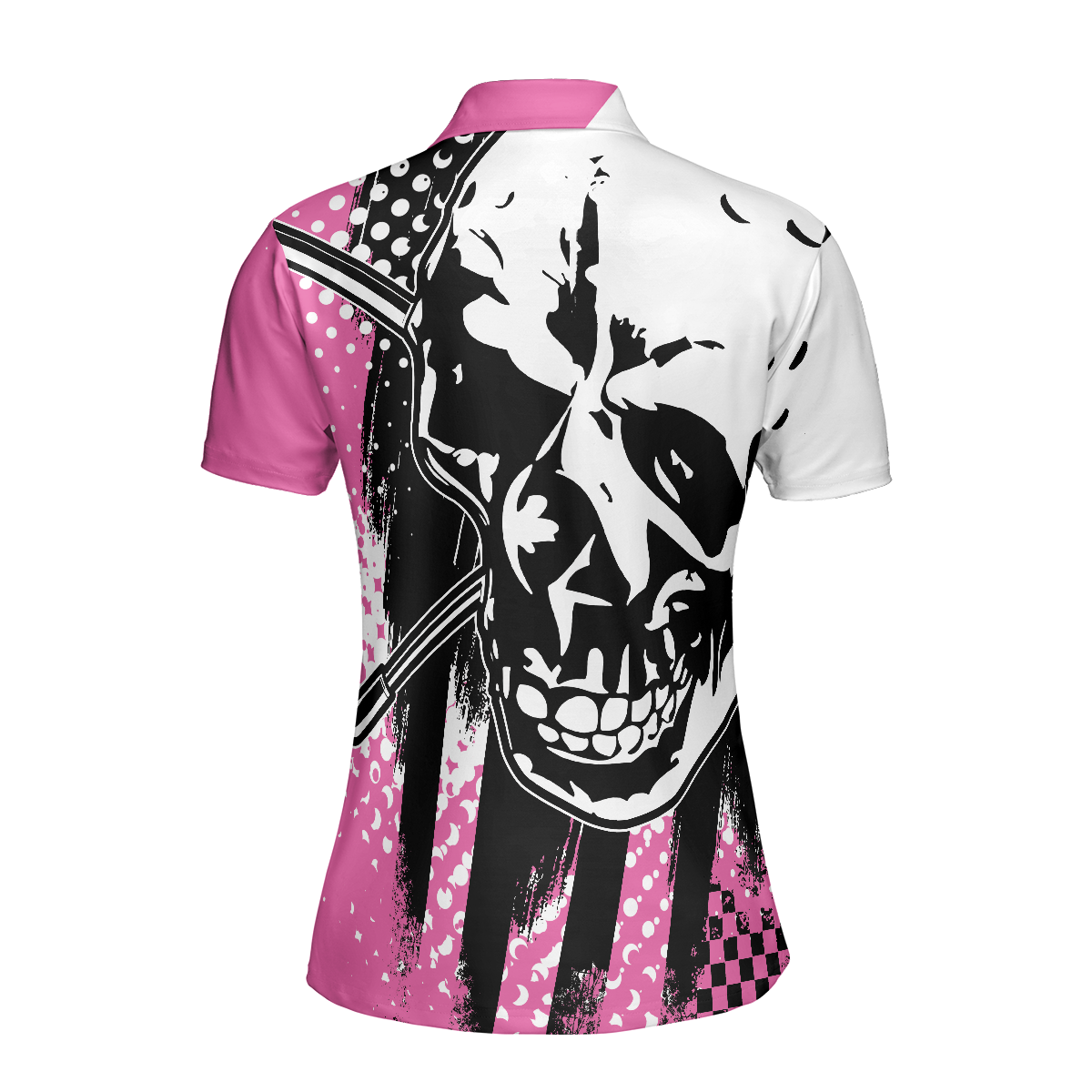 Blade Ladies Golf Pink Short Sleeve Women Polo Shirt, Skull Golf Shirt For Women, Unique Female Goff Gift