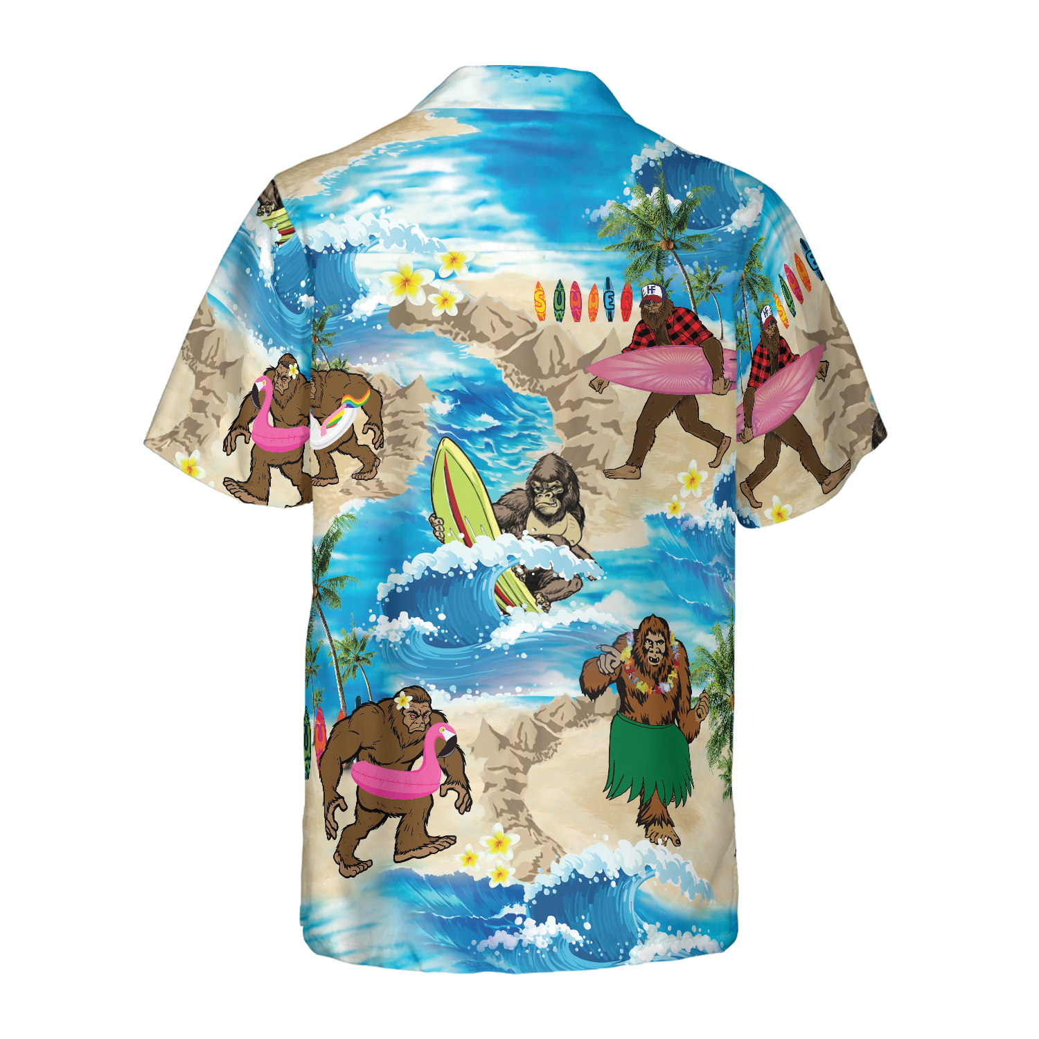 Bigfoots Are On Summer Vacation Bigfoot Hawaiian Shirt, Tropical Aloha Wave Surfing Bigfoot Shirt For Men