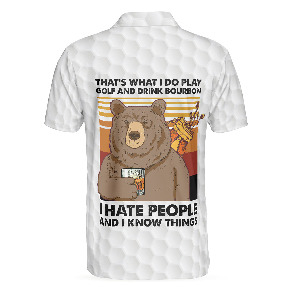 Bear Play Golf And Drink Bourbon White Golf Polo Shirt, Funny Golf Shirt For Men