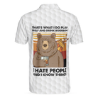 Bear Play Golf And Drink Bourbon White Golf Polo Shirt, Funny Golf Shirt For Men