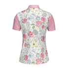 Lovely Pink Floral Tennis Pattern Short Sleeve Women Polo Shirt