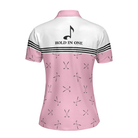 Hole In One Pink Golf Short Sleeve Women Polo Shirt, Golf Club Repeat Pattern Golfing Shirt, Pink Shirt For Women
