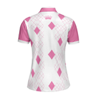 Queen Of The Golf Short Sleeve Women Polo Shirt, White And Pink Argyle Pattern Golf Shirt For Women