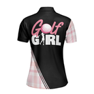 Golf Girl In Black And Pink Plaid Pattern Golf Short Sleeve Women Polo Shirt, Unique Golf Shirt For Ladies
