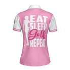 Eat Sleep Golf Repeat Golf Short Sleeve Women Polo Shirt, Pink Argyle Golf Shirt For Ladies