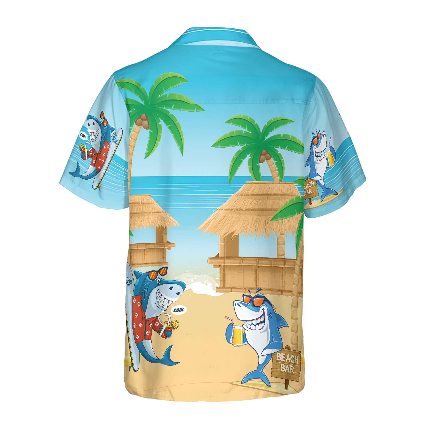 Sharks Party On The Beach Hawaiian Shirt